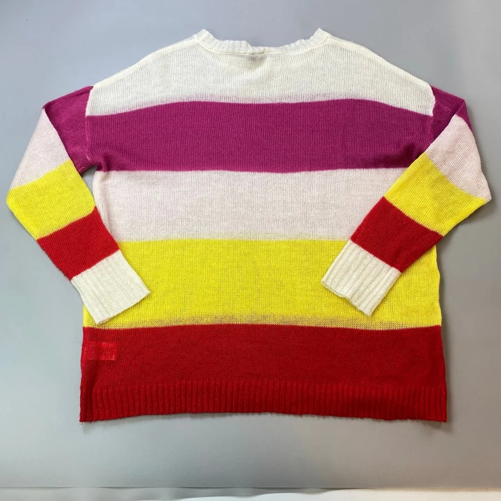 Moon & Madison Sweater Womens Medium Striped Color Block Indie Bright Soft Thin - Picture 2 of 14